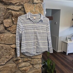 J. Crew Navy and White Striped Button-Down Shirt